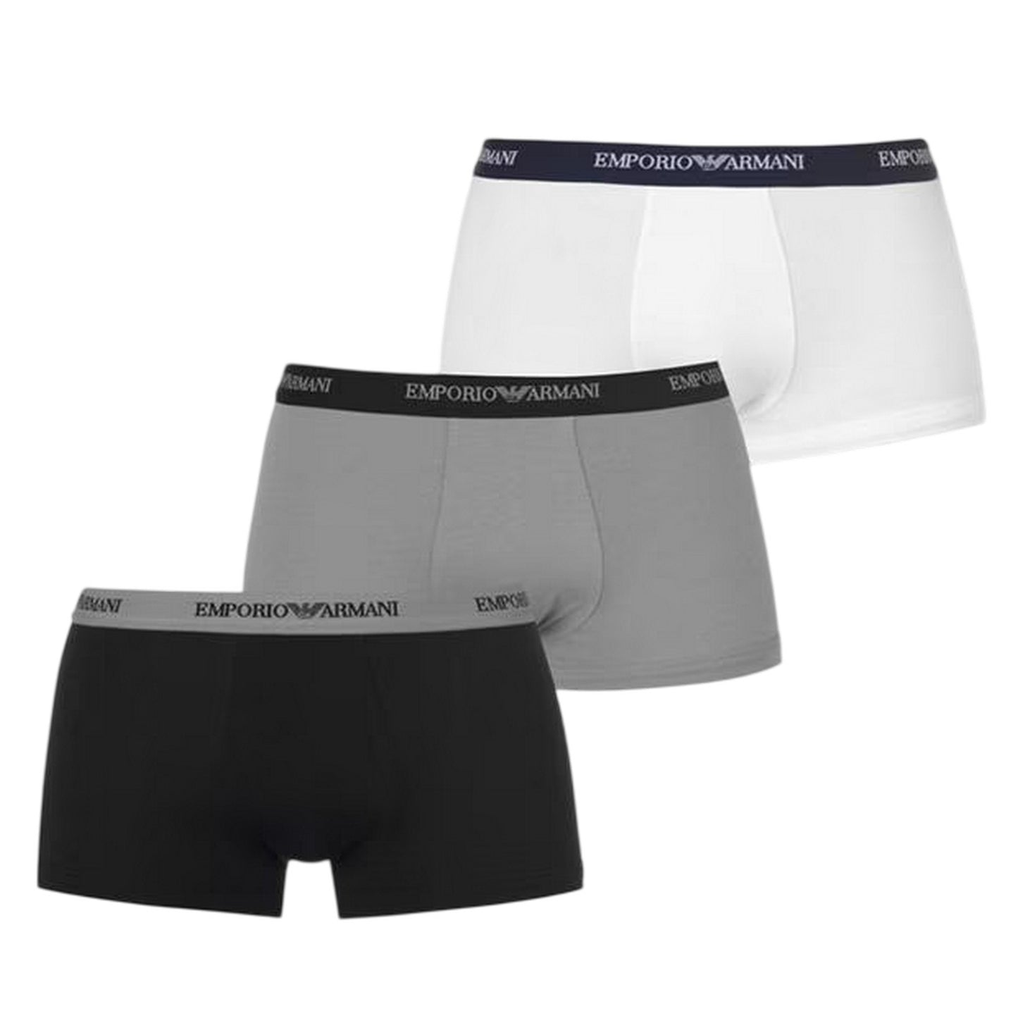 Black-Grey-White - Front - Emporio Armani Mens Core Branded Boxer Shorts (Pack of 3)