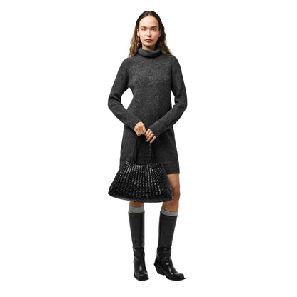Dark Grey Melange Melange - Lifestyle - Pieces Womens-Ladies Turtle Neck Sweater Dress