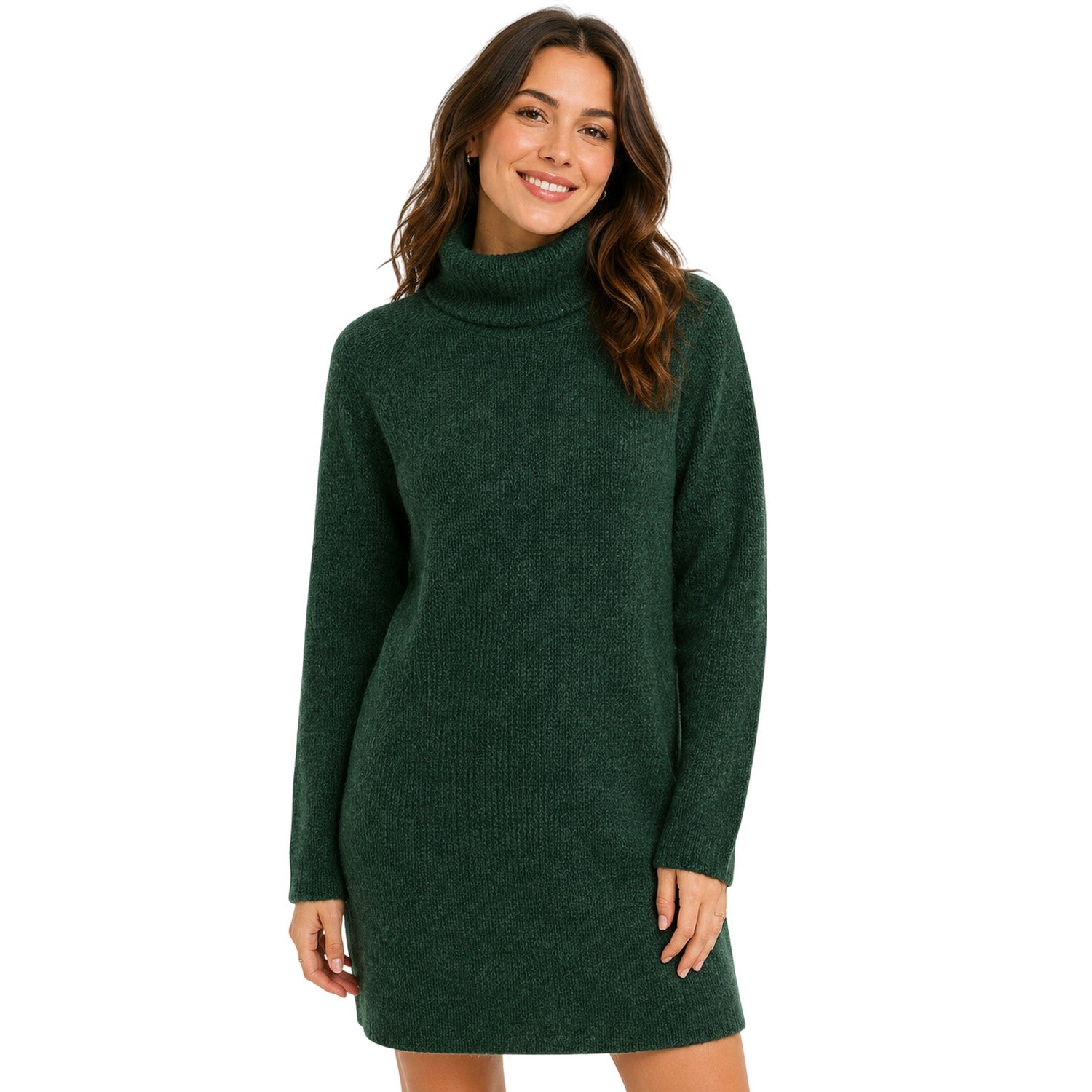 Trek Green - Side - Pieces Womens-Ladies Turtle Neck Sweater Dress