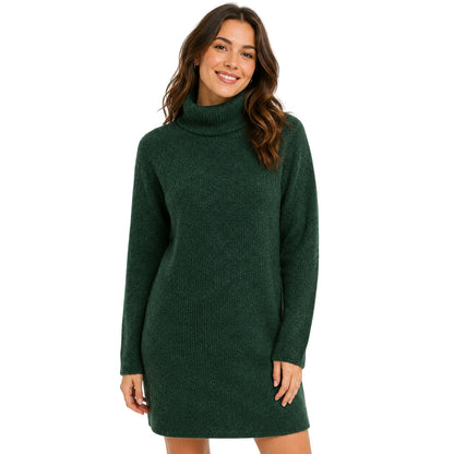 Trek Green - Side - Pieces Womens-Ladies Turtle Neck Sweater Dress