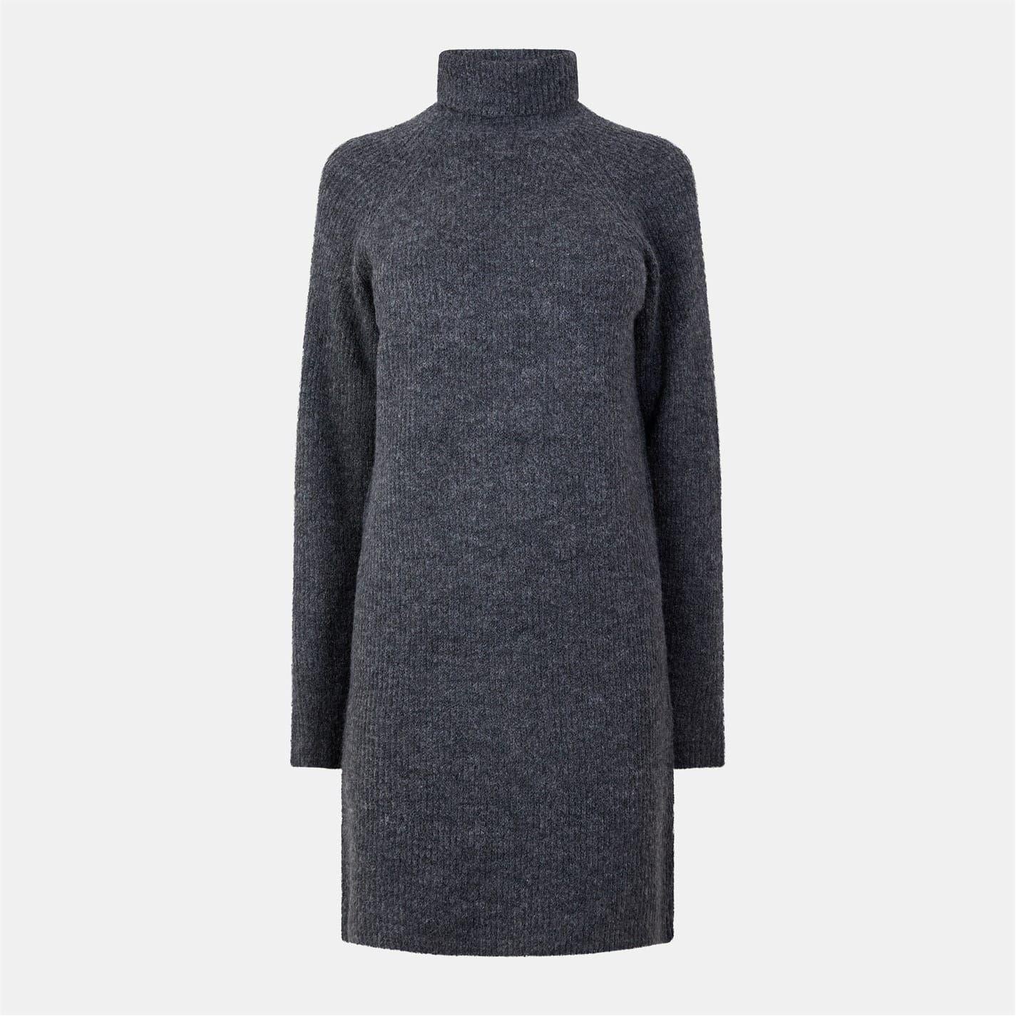 Dark Grey Melange - Front - Pieces Womens-Ladies Turtle Neck Sweater Dress