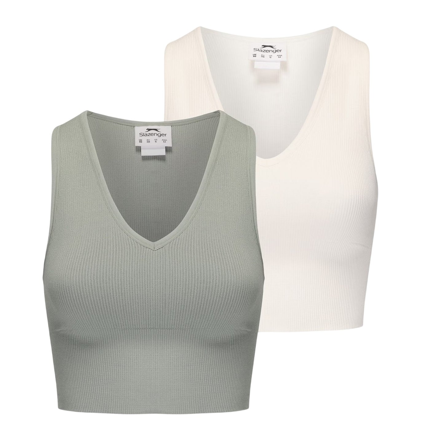 Green-Sugar Swizzle - Front - Slazenger Womens-Ladies V Neck Slim Crop Top (Pack of 2)