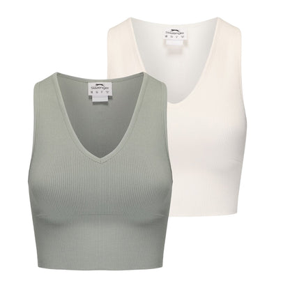 Green-Sugar Swizzle - Front - Slazenger Womens-Ladies V Neck Slim Crop Top (Pack of 2)