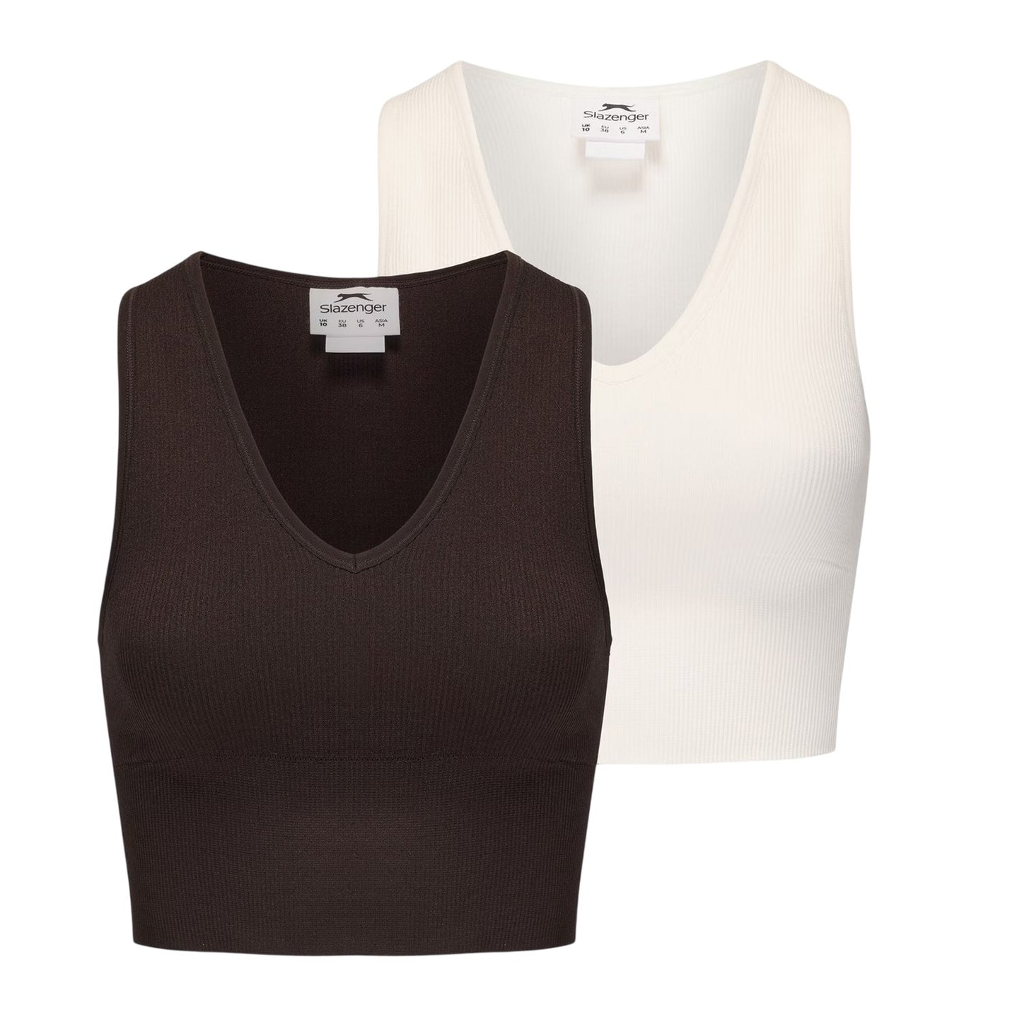 Chocolate-Sugar Swizzle - Front - Slazenger Womens-Ladies V Neck Slim Crop Top (Pack of 2)