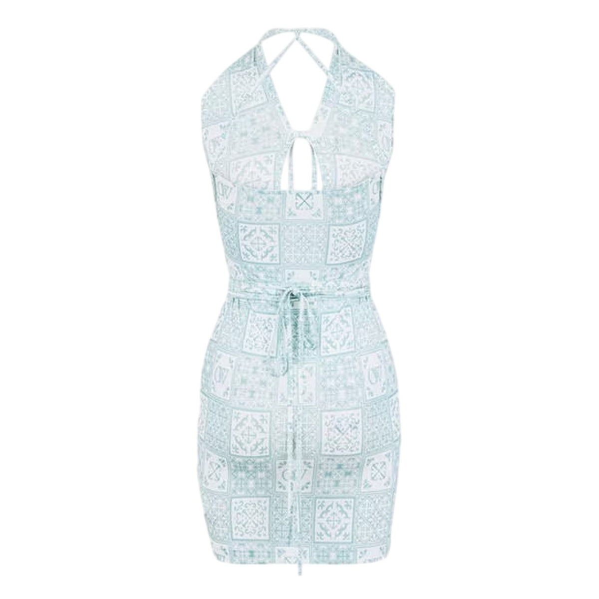 Blue-White - Back - Off White Womens-Ladies Bandana Print Mini Dress