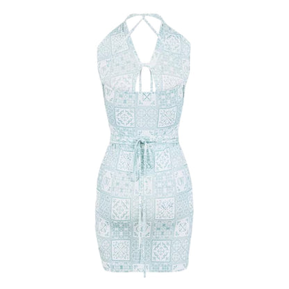Blue-White - Back - Off White Womens-Ladies Bandana Print Mini Dress