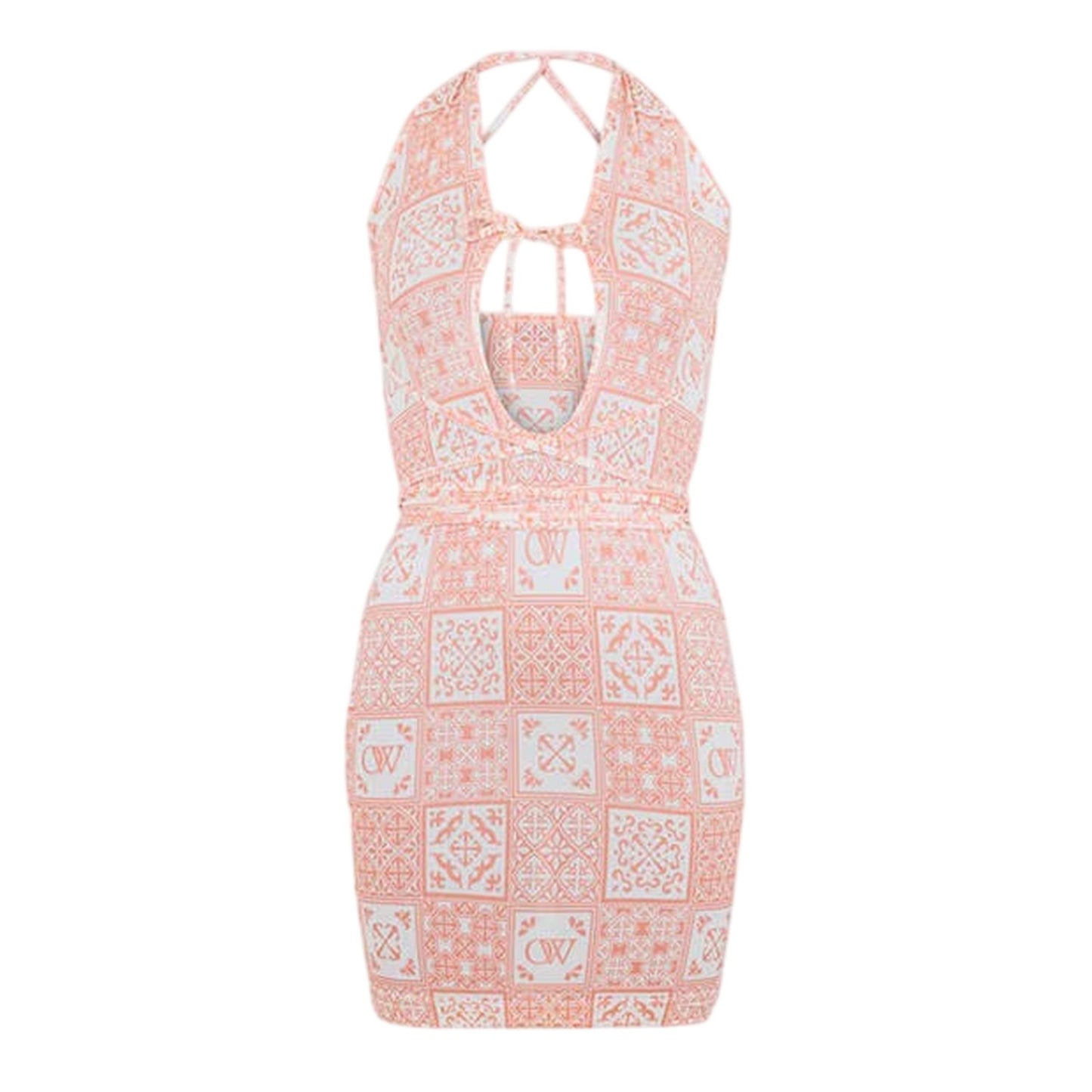 Pink-White - Front - Off White Womens-Ladies Bandana Print Mini Dress