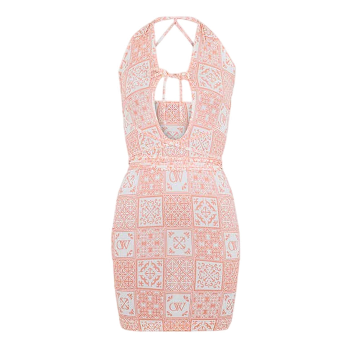 Pink-White - Front - Off White Womens-Ladies Bandana Print Mini Dress