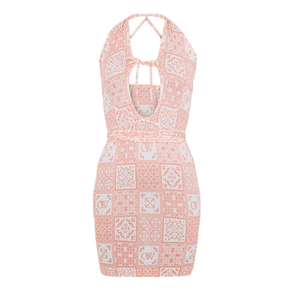 Pink-White - Front - Off White Womens-Ladies Bandana Print Mini Dress