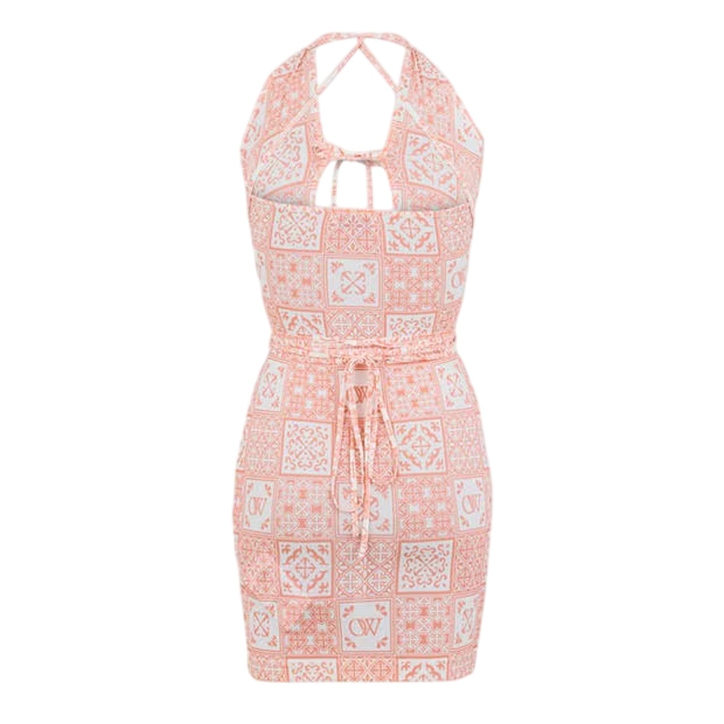 Pink-White - Back - Off White Womens-Ladies Bandana Print Mini Dress