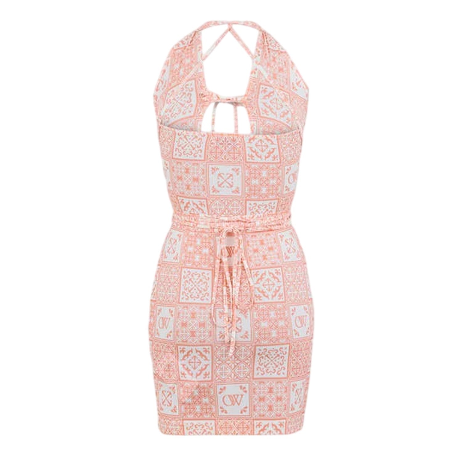 Pink-White - Back - Off White Womens-Ladies Bandana Print Mini Dress