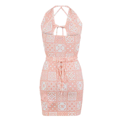 Pink-White - Back - Off White Womens-Ladies Bandana Print Mini Dress
