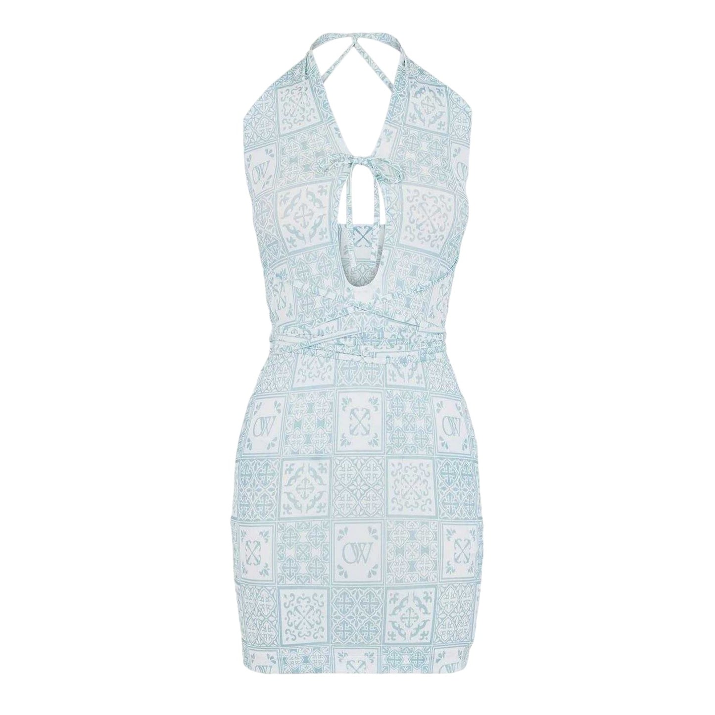 Blue-White - Front - Off White Womens-Ladies Bandana Print Mini Dress