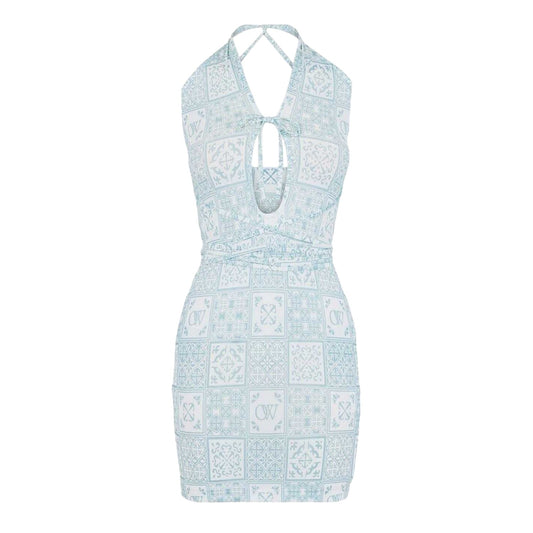 Blue-White - Front - Off White Womens-Ladies Bandana Print Mini Dress