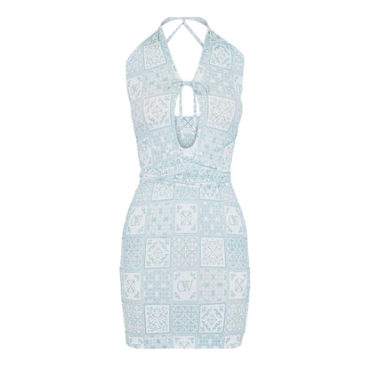 Blue-White - Front - Off White Womens-Ladies Bandana Print Mini Dress