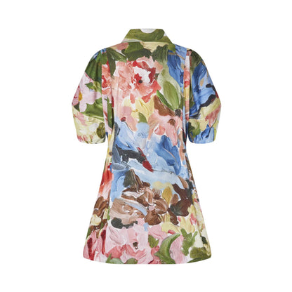 Multicoloured - Back - Stine Goya Womens-Ladies Organic Cotton Puff Sleeve Mini Dress