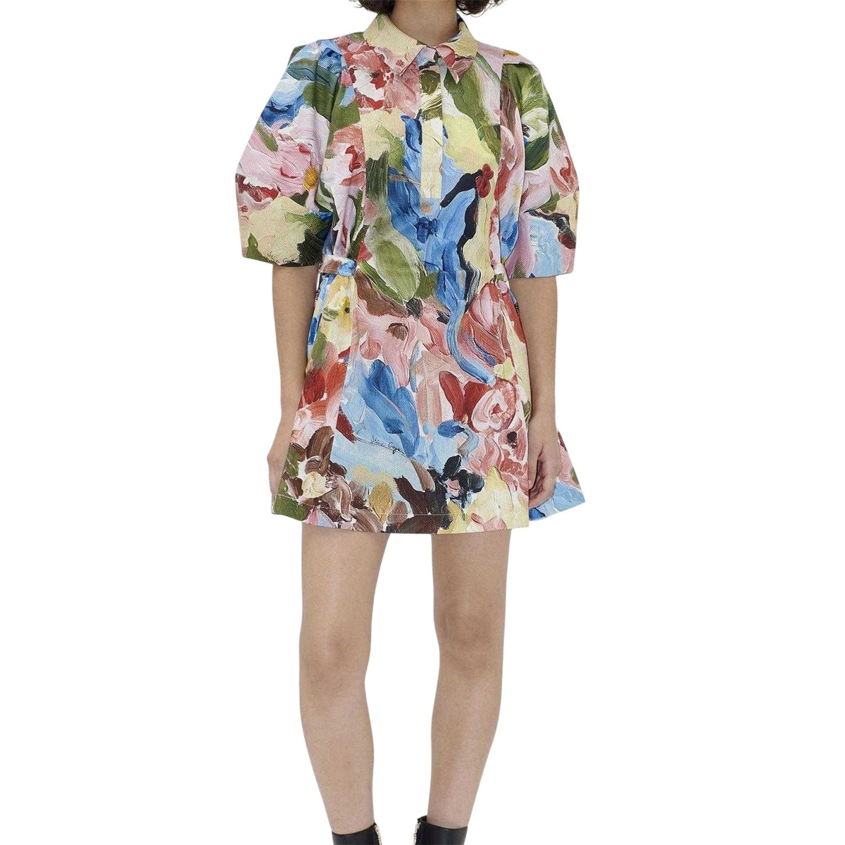 Multicoloured - Side - Stine Goya Womens-Ladies Organic Cotton Puff Sleeve Mini Dress
