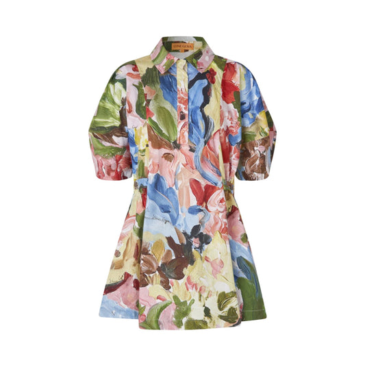 Multicoloured - Front - Stine Goya Womens-Ladies Organic Cotton Puff Sleeve Mini Dress
