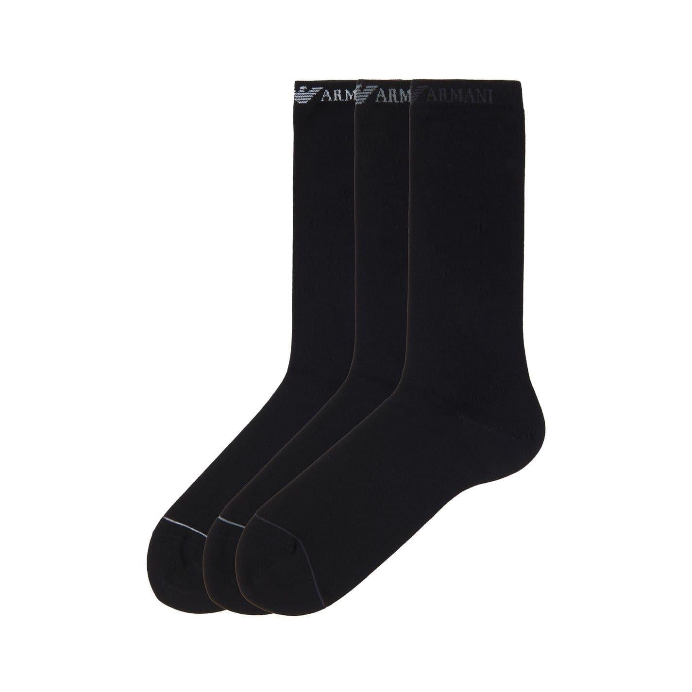 Black - Back - Emporio Armani Mens Cotton Blend Crew Socks (Pack of 3)