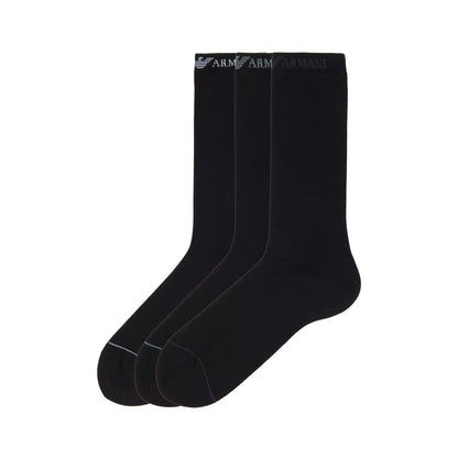 Black - Back - Emporio Armani Mens Cotton Blend Crew Socks (Pack of 3)
