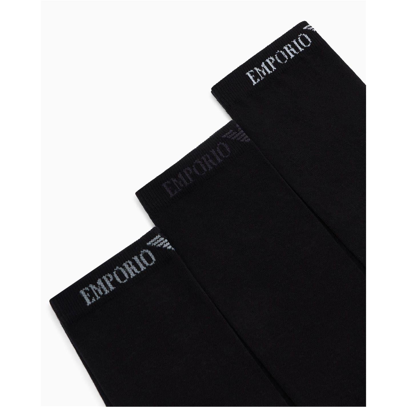Black - Side - Emporio Armani Mens Cotton Blend Crew Socks (Pack of 3)