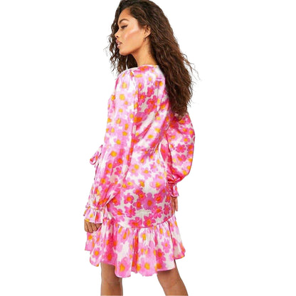 Pink - Back - Influence Womens-Ladies Floral Satin Skater Dress