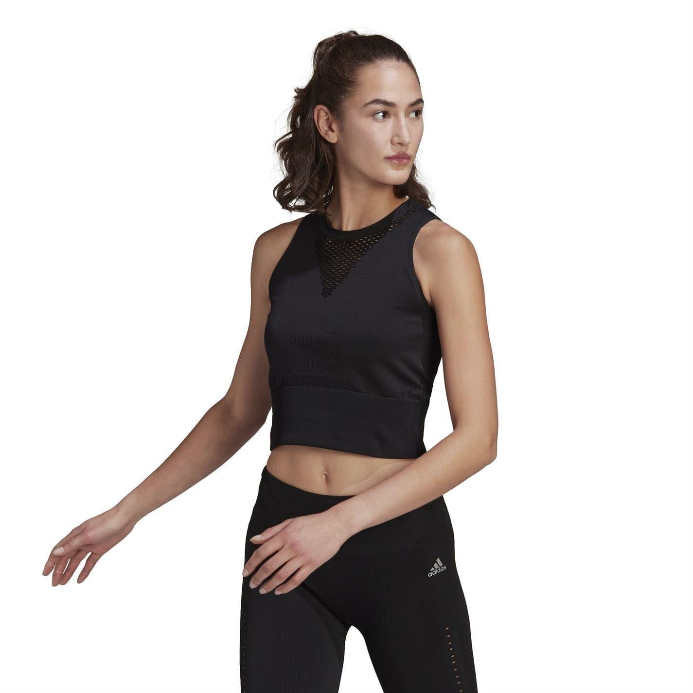 Black - Lifestyle - Adidas Womens-Ladies Aeroknit Cropped Vest Top