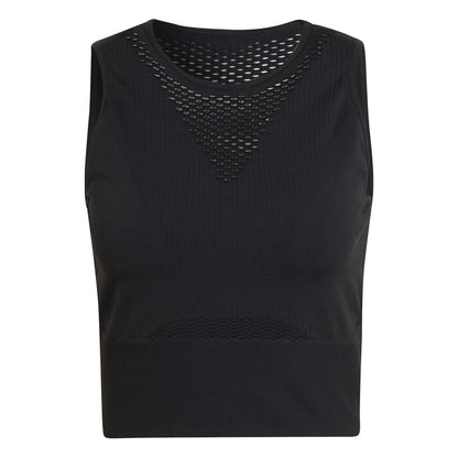 Black - Front - Adidas Womens-Ladies Aeroknit Cropped Vest Top