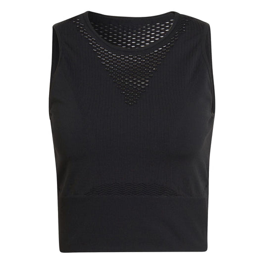 Black - Front - Adidas Womens-Ladies Aeroknit Cropped Vest Top