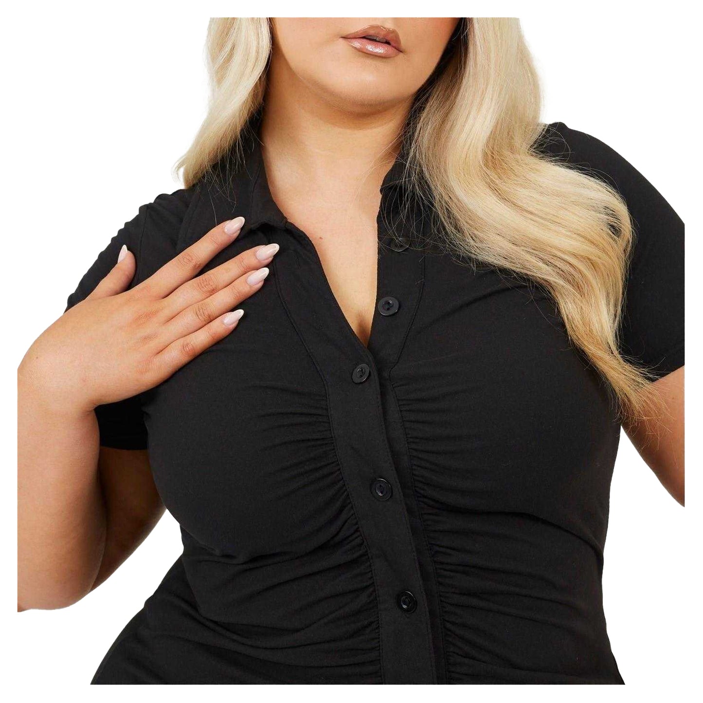 Black - Side - Brave Soul Womens-Ladies Ruched Plus Mini Shirt Dress