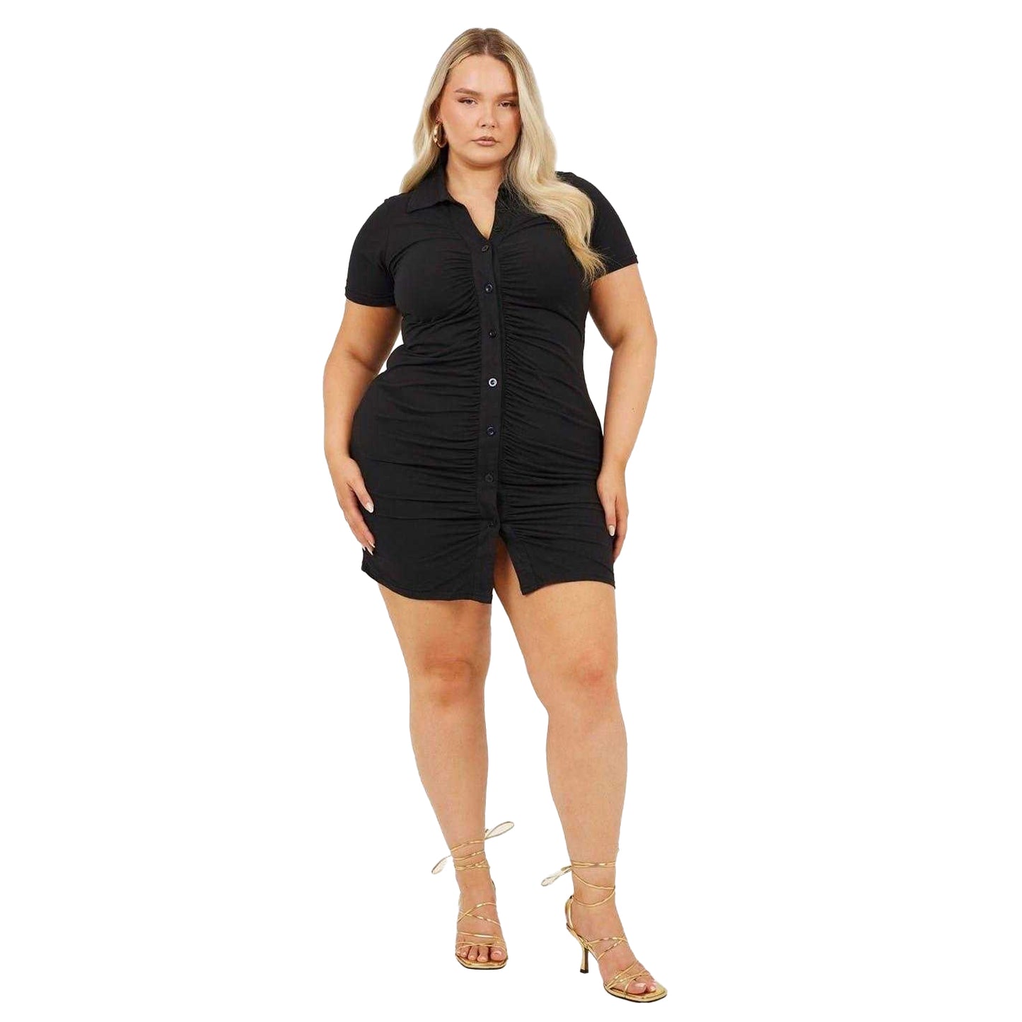 Black - Lifestyle - Brave Soul Womens-Ladies Ruched Plus Mini Shirt Dress