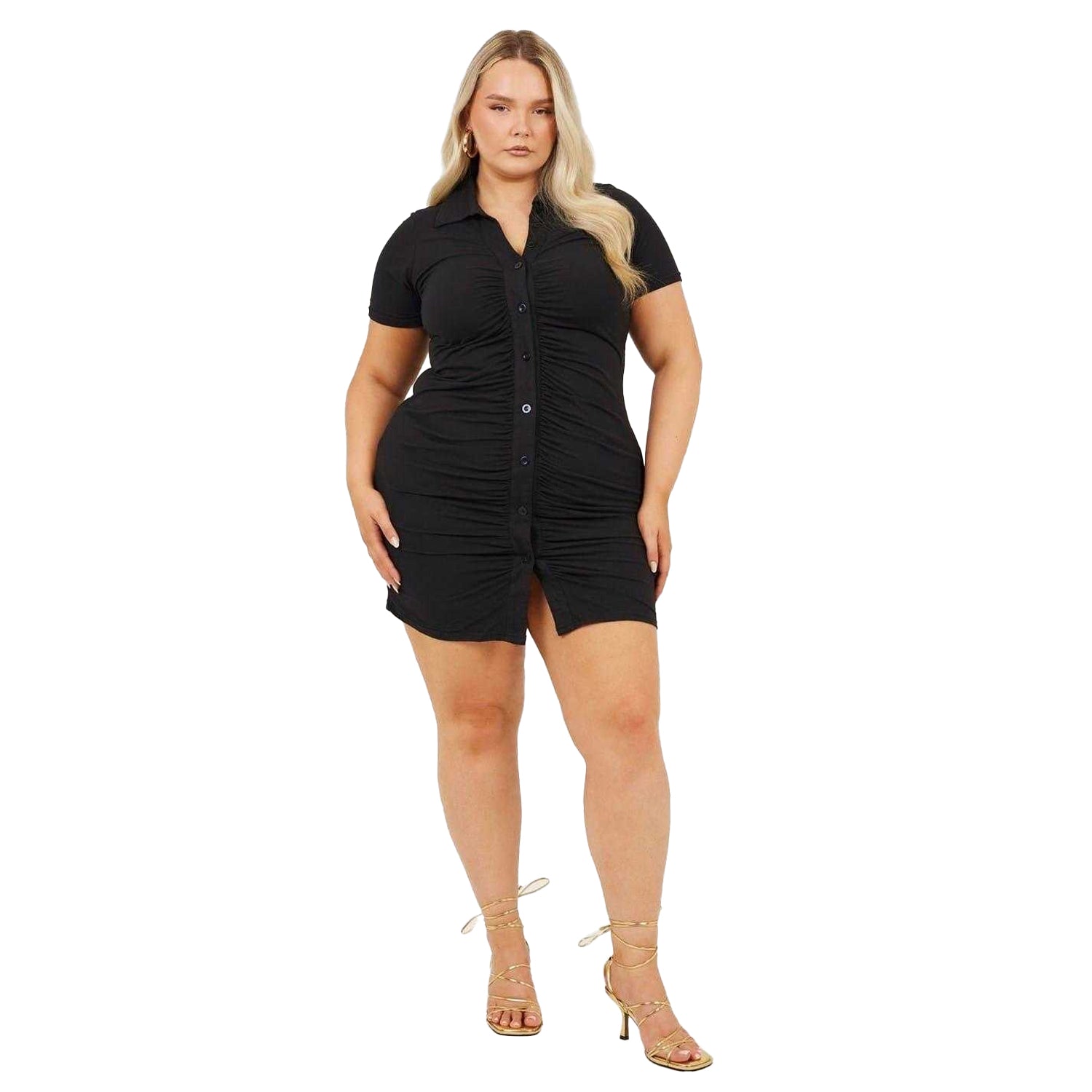Black - Lifestyle - Brave Soul Womens-Ladies Ruched Plus Mini Shirt Dress