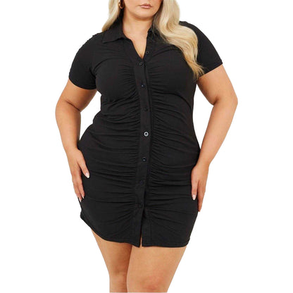 Black - Front - Brave Soul Womens-Ladies Ruched Plus Mini Shirt Dress