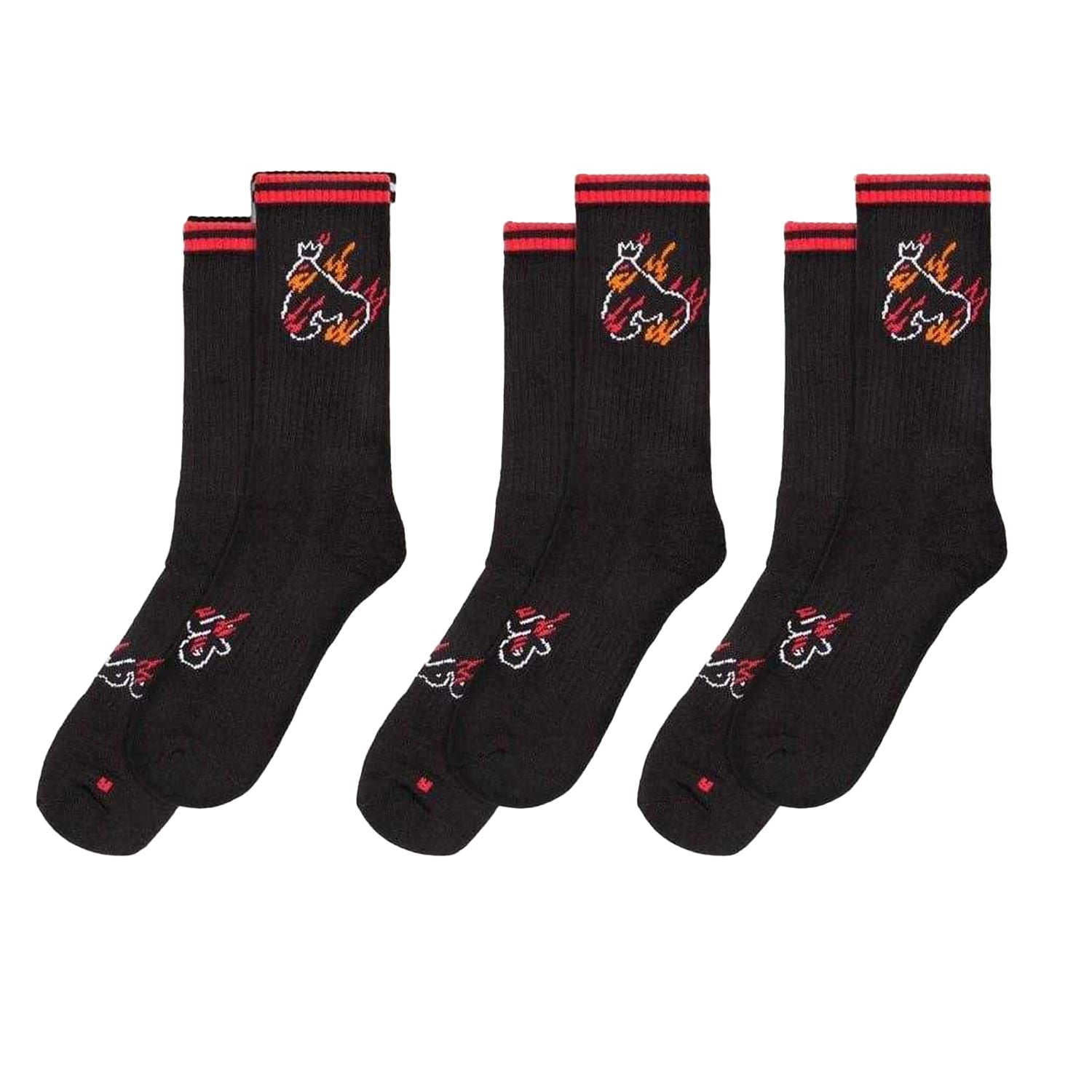 Black - Front - Ape Mens Flaming Crew Socks (Pack of 3)