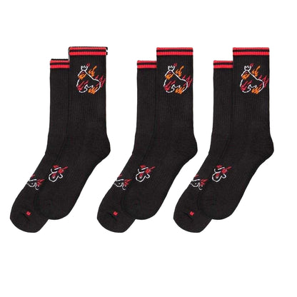Black - Front - Ape Mens Flaming Crew Socks (Pack of 3)