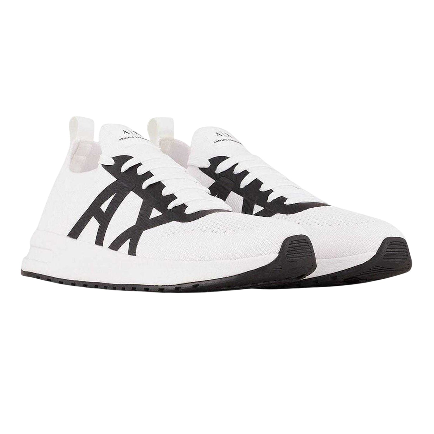 White-Black - Side - Armani Exchange Mens Logo Trainers