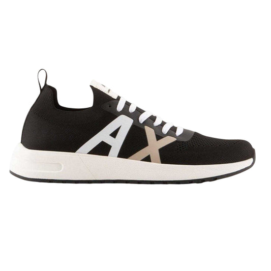 Black-White - Front - Armani Exchange Mens Logo Trainers
