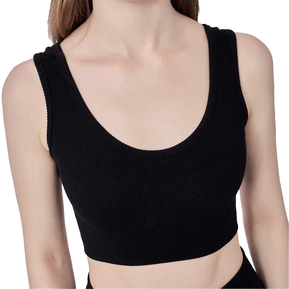 Black - Side - Miso Womens-Ladies Ribbed Premium Cotton Slim Crop Top