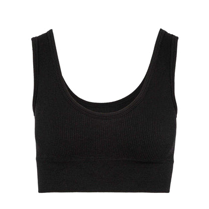Black - Front - Miso Womens-Ladies Ribbed Premium Cotton Slim Crop Top