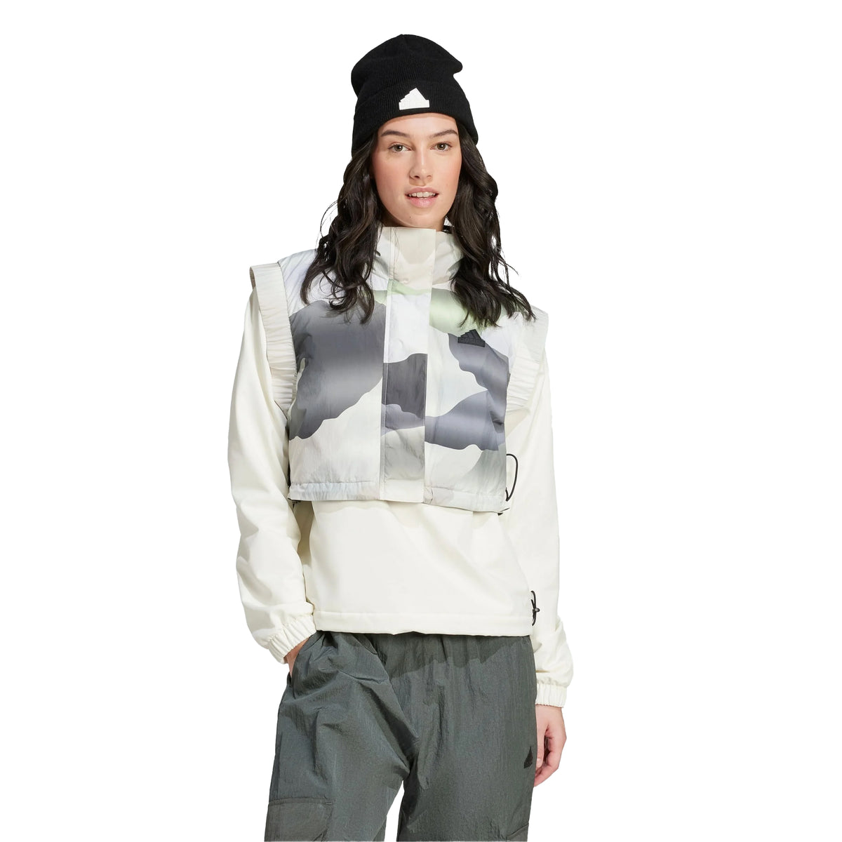Navy - Side - Adidas Womens-Ladies Camo Padded Crop Top
