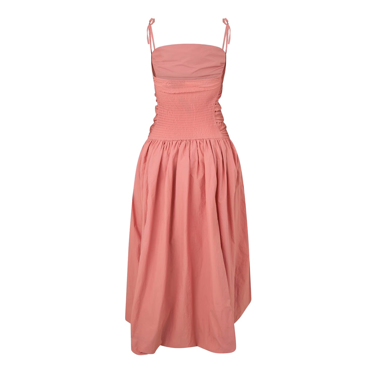 Peach - Back - AmyLynn Womens-Ladies Peplum Midi Dress