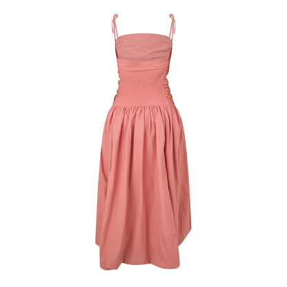 Peach - Back - AmyLynn Womens-Ladies Peplum Midi Dress
