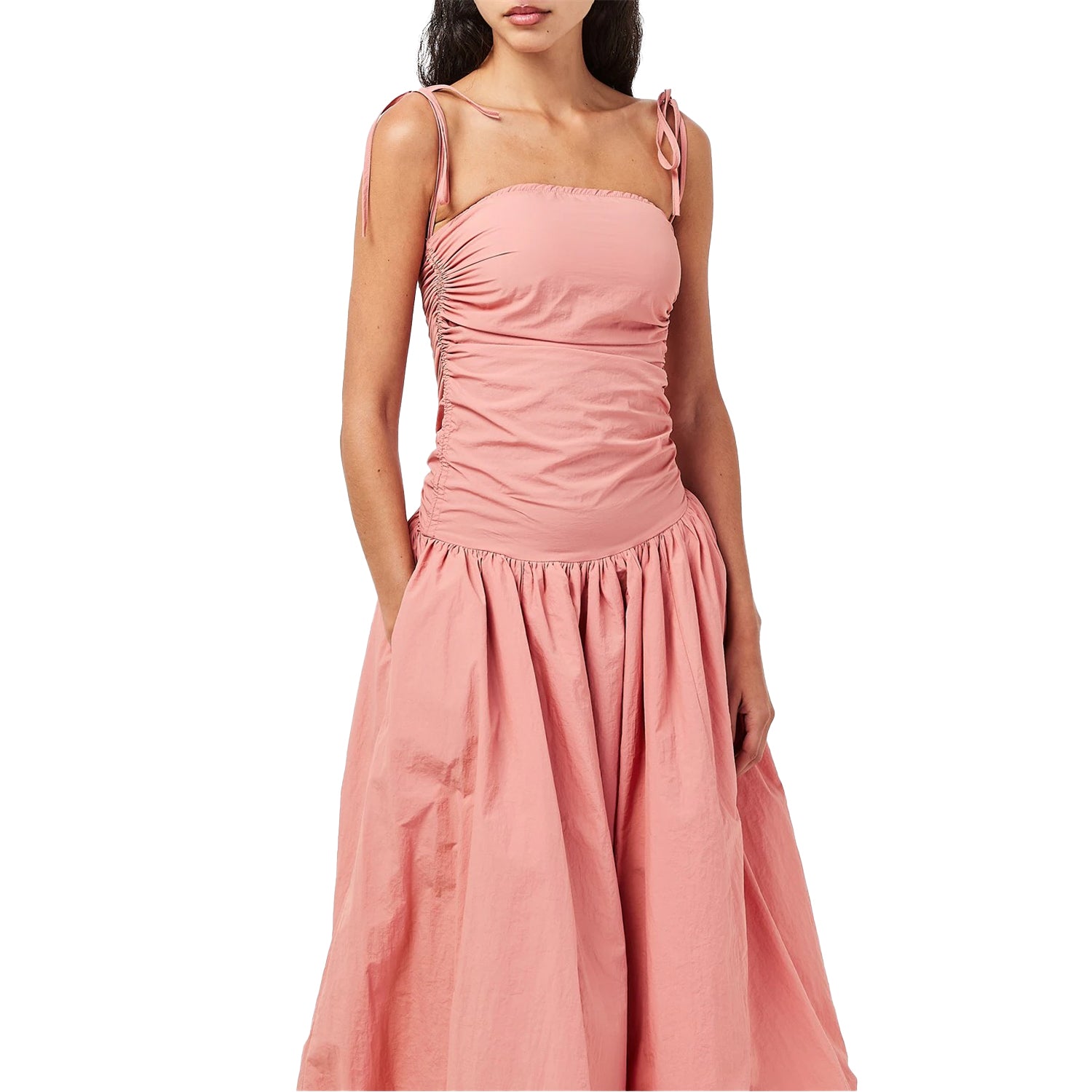 Peach - Side - AmyLynn Womens-Ladies Peplum Midi Dress