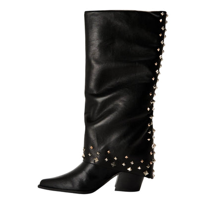 Black - Back - Steve Madden Womens-Ladies Leather Block Heel Cowboy Boots