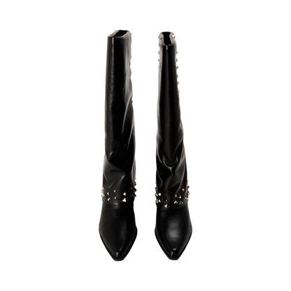 Black - Side - Steve Madden Womens-Ladies Leather Block Heel Cowboy Boots