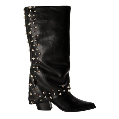 Black - Front - Steve Madden Womens-Ladies Leather Block Heel Cowboy Boots