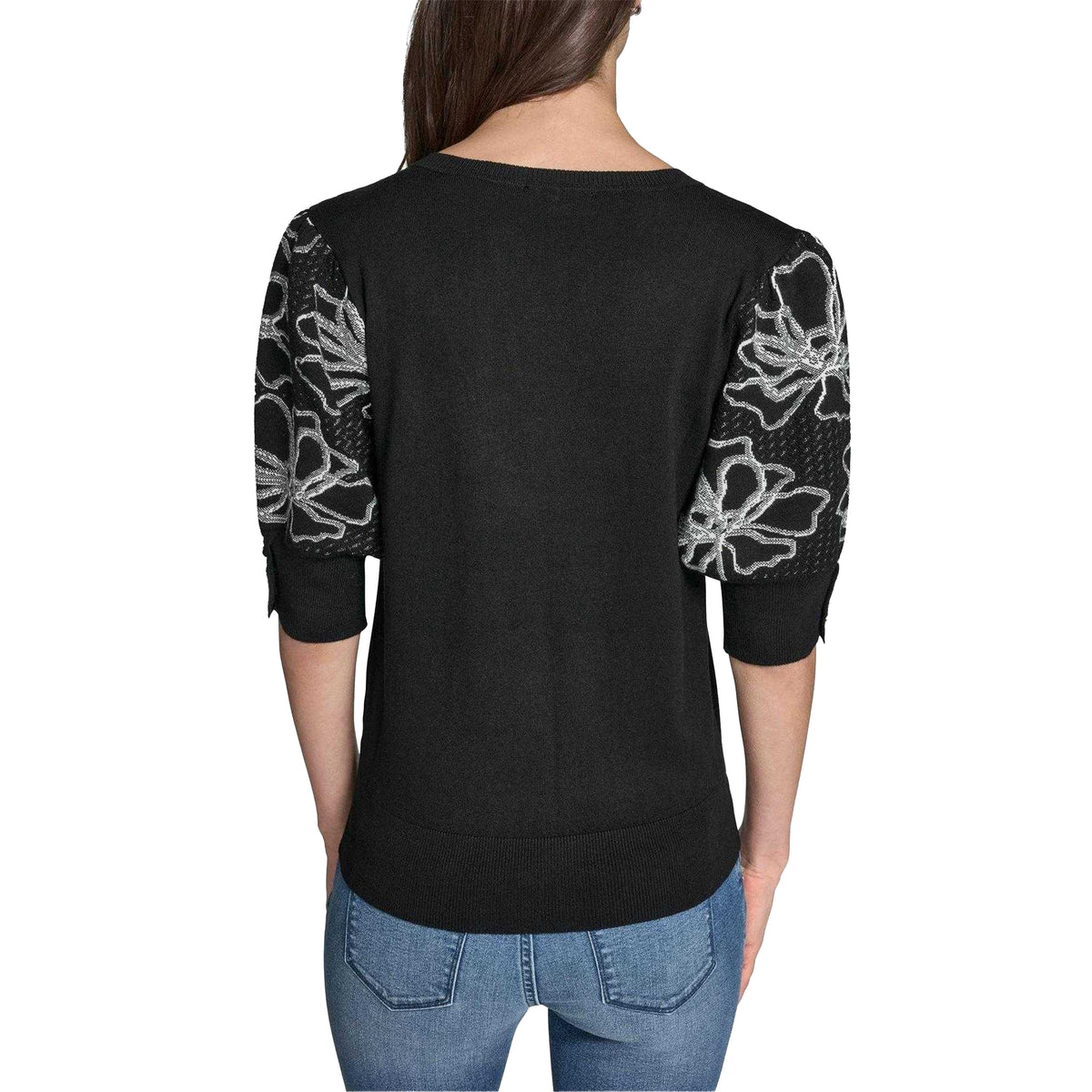 Black - Back - Karl Lagerfeld Womens-Ladies Knitted Puff Sleeve Top