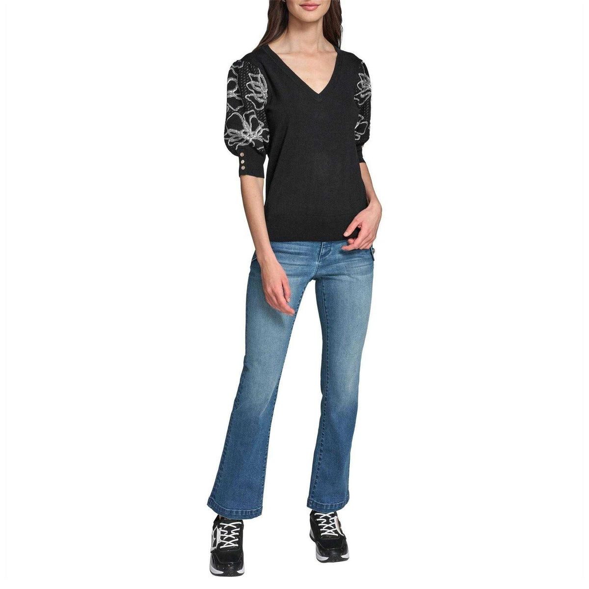 Black - Lifestyle - Karl Lagerfeld Womens-Ladies Knitted Puff Sleeve Top
