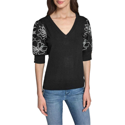 Black - Front - Karl Lagerfeld Womens-Ladies Knitted Puff Sleeve Top