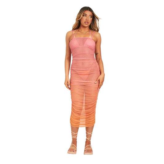 Pink - Front - Missy Empire Womens-Ladies Mesh Midaxi Dress